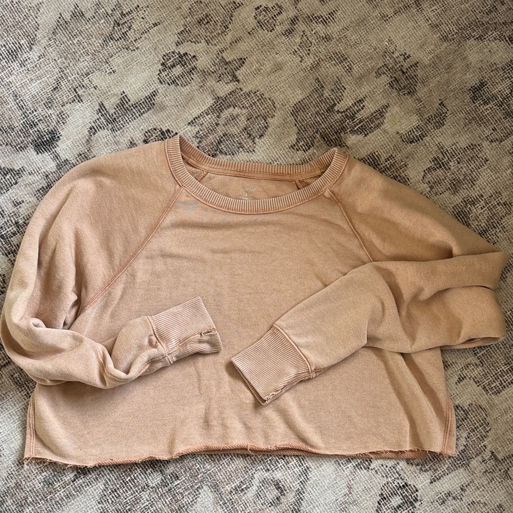 aerie Cropped Crewneck Sweatshirt in Peach